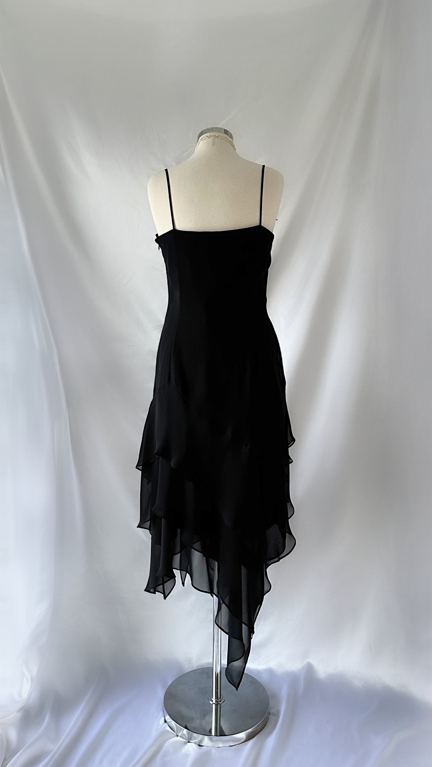 NOIR FLOWER EMBELLISHED ASYMMETRICAL DRESS & SCARF SET