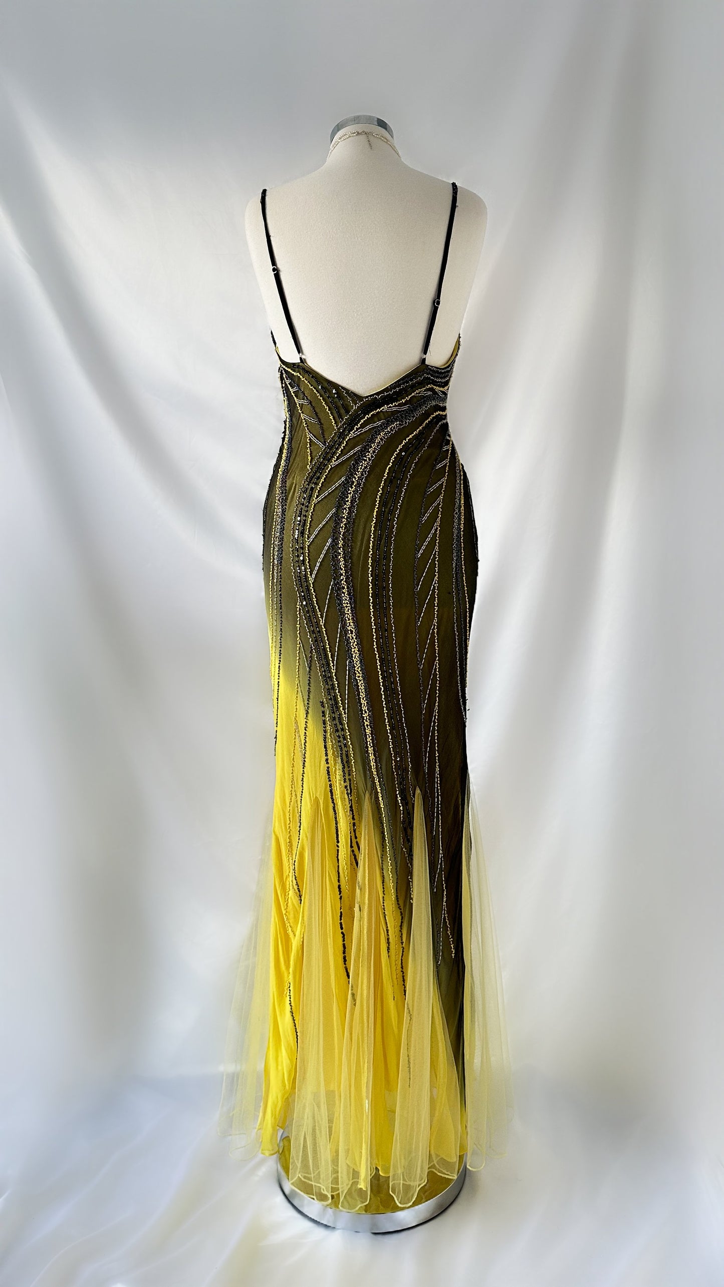 YELLOW ECLIPSE OMBRÉ EMBELLISHED SILK GOWN
