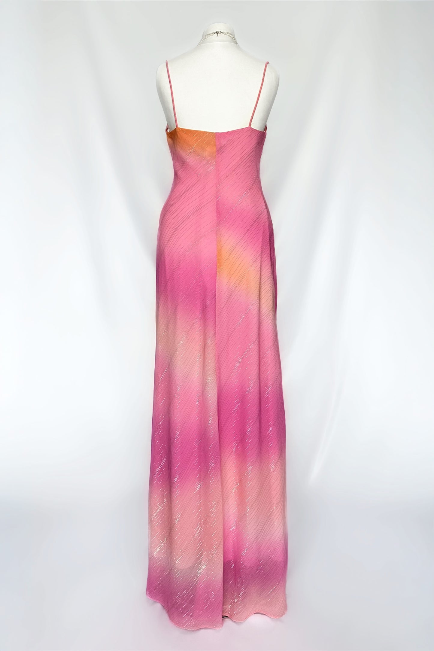 SUNSET SHIMMERS PINK & ORANGE OMBRÉ COWL NECK MAXI DRESS