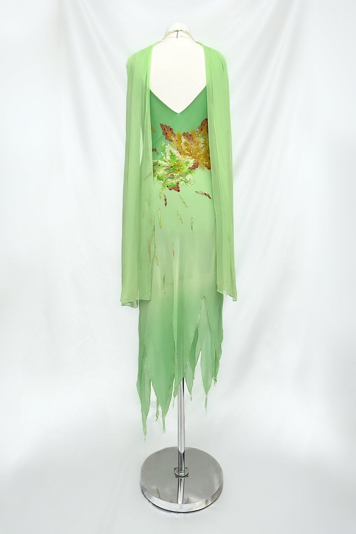 Sage Mint Fairy Silk Embellished Midi Dress With Matching Shawl
