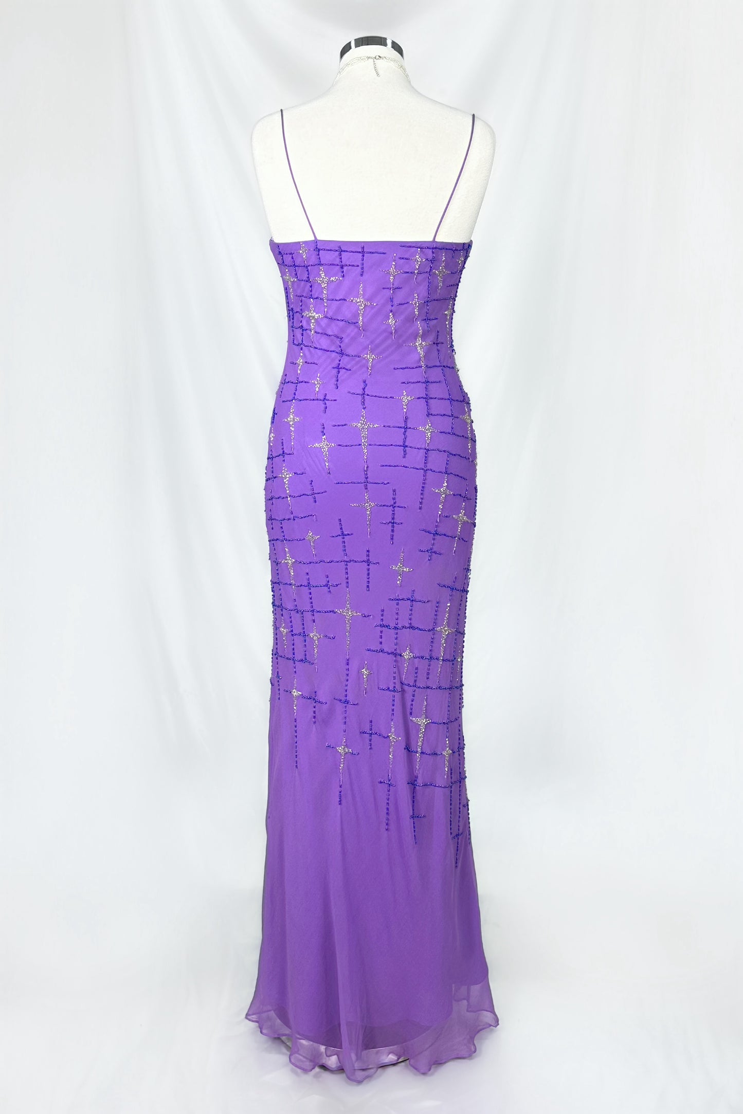 VIOLET STARBURST EMBELLISHED SILK MAXI DRESS