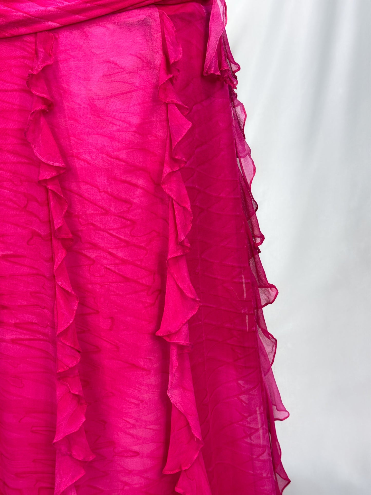 ROSE RUFFLE SILK BACKLESS MAXI DRESS