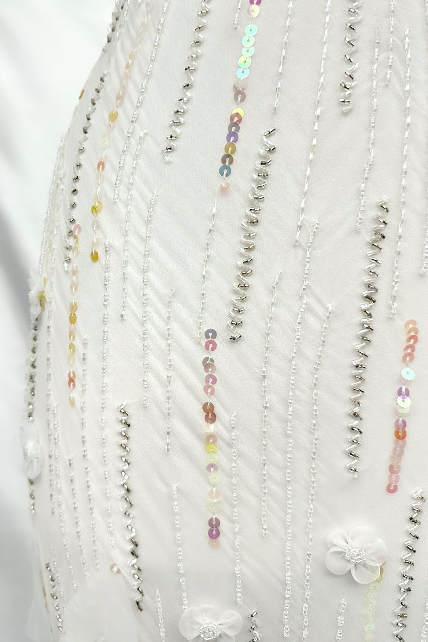 White Swan Ethereal Silk Teardrop Embellished Gown