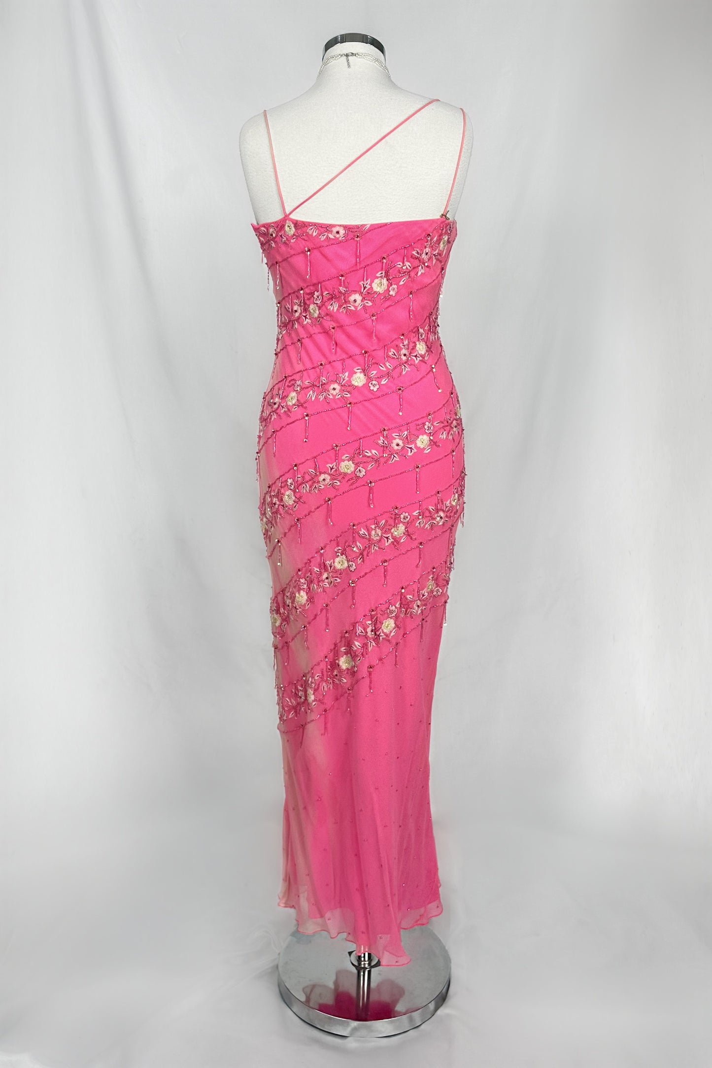 FLORAL CASCADE PINK EMBELLISHED SILK MIDI DRESS & SCARF SET