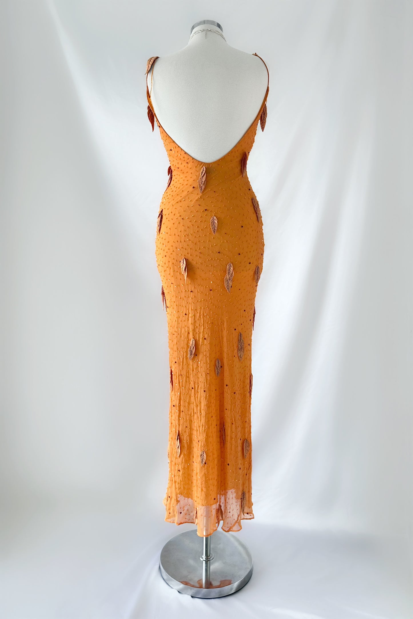 AUTUMN EMBER LEAF EMBELLISHED SILK MAXI DRESS
