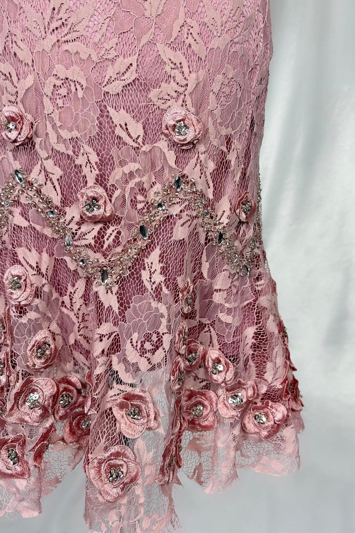 BLUSH PINK ROSE APPLIQUÉ LACE DRESS WITH MATCHING CARDIGAN
