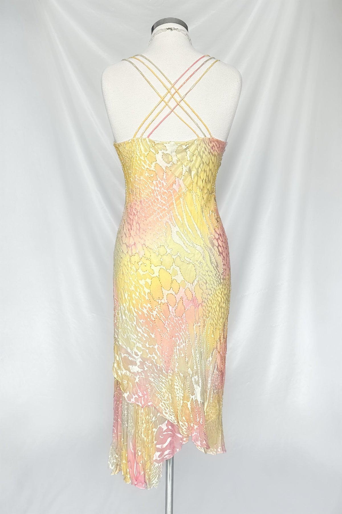 Pastel Mermaid Silk Embellished Asymmetrical Midi Dress