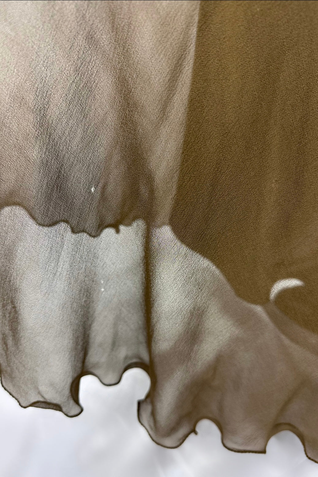 MOCHA BROWN ROSETTE SILK RUFFLE MIDAXI DRESS