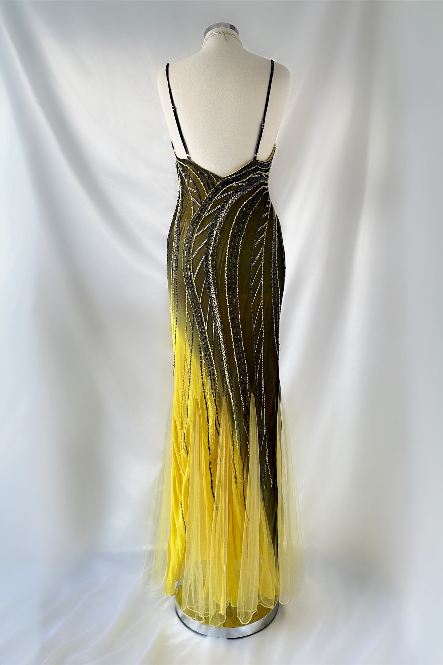 YELLOW ECLIPSE OMBRÉ EMBELLISHED SILK GOWN
