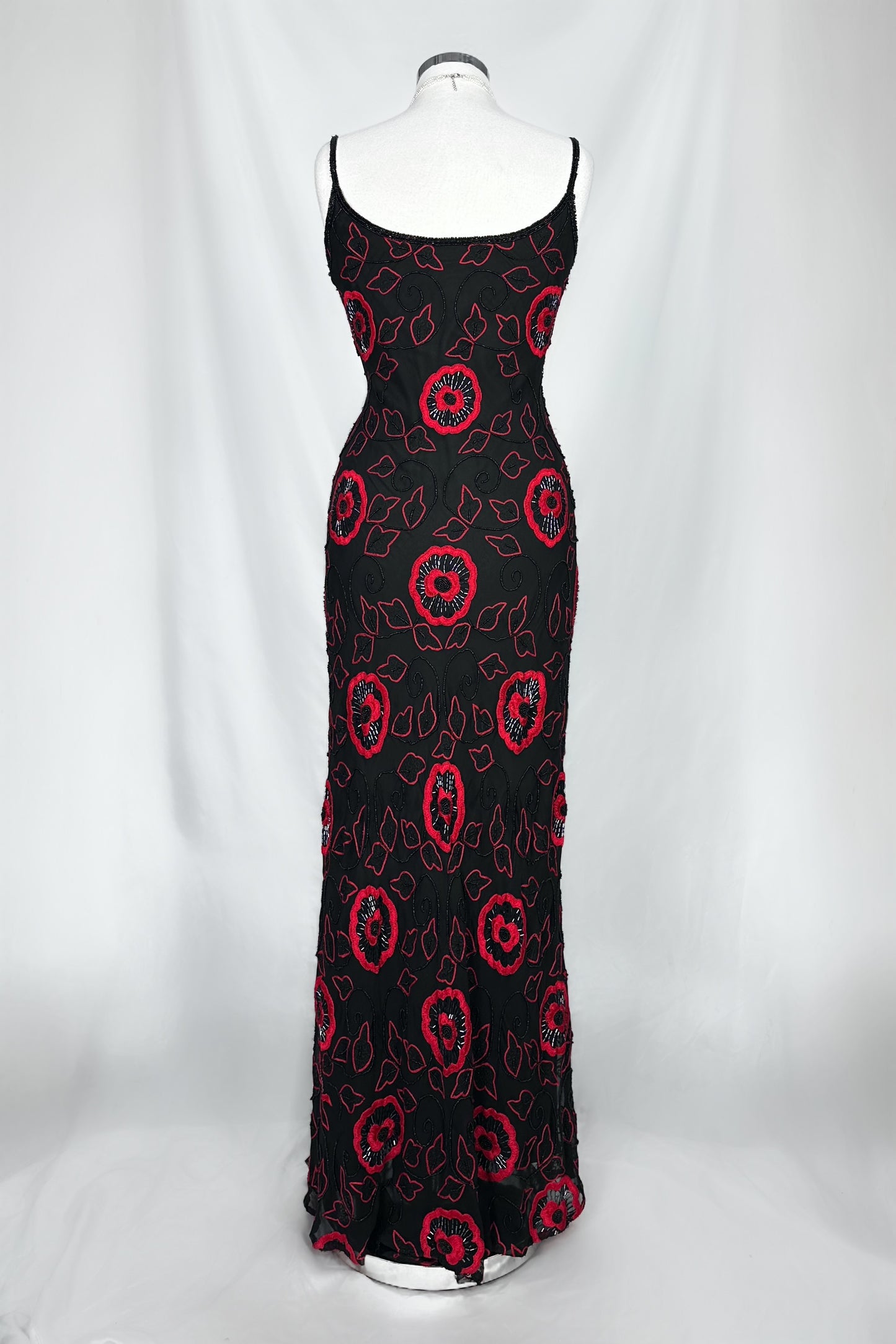 Crimson Nocturne Embellished Silk Gown