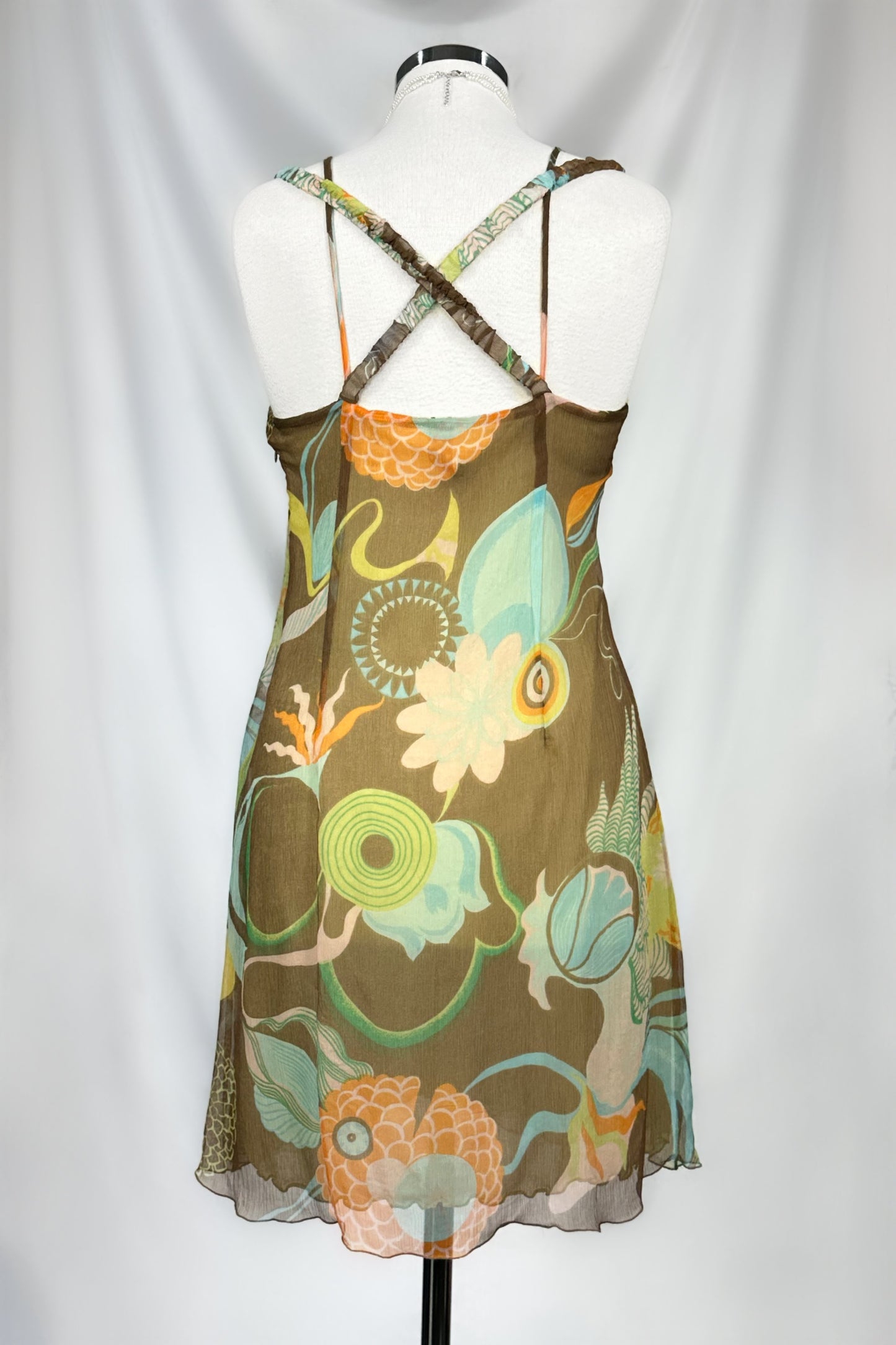 RETRO AQUATIC 90s MISS SIXTY’s SILK CHIFFON MIDI DRESS