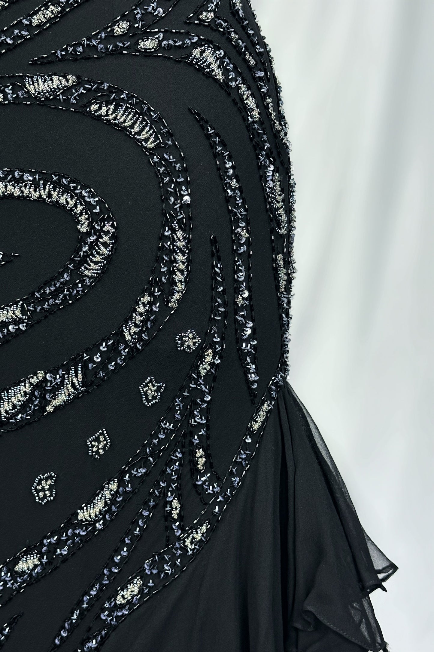 NOIR RUFFLES EMBELLISHED SILK MIDAXI DRESS