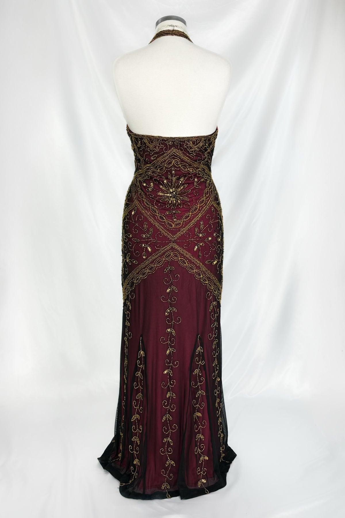Gilded Berry Embellished Mesh Maxi Dress