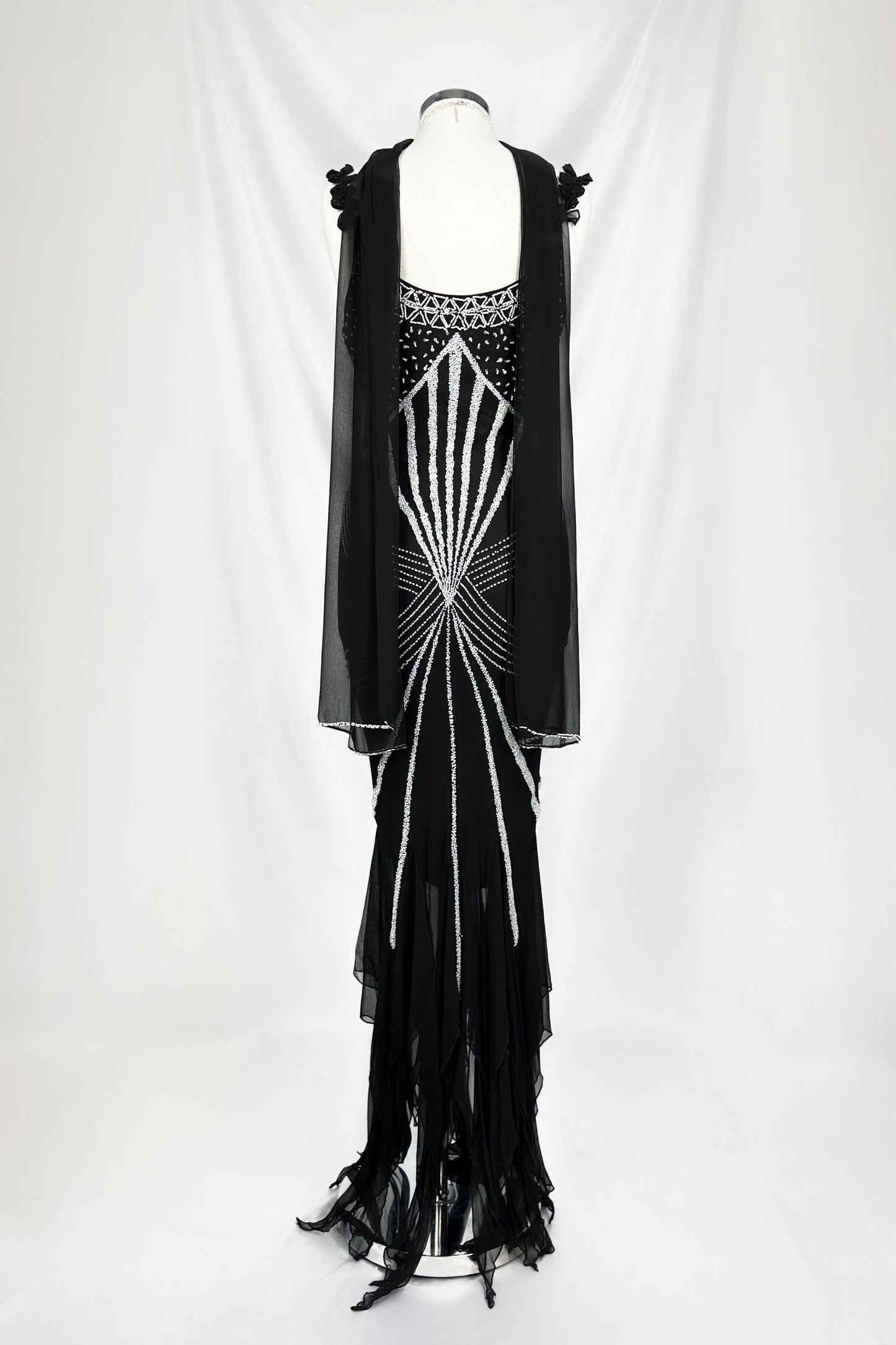 MIDNIGHT STARDUST NOIR SILK EMBELLISHED MAXI DRESS & MATCHING SCARF SET