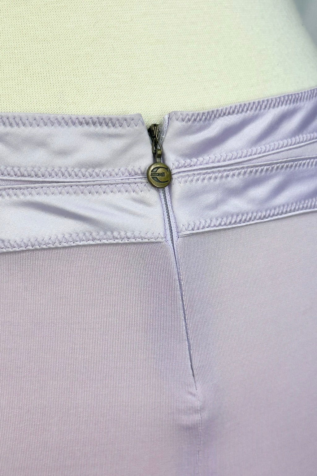 VINTAGE 00s ROBERTO CAVALLI LILAC GOLD RUFFLE PEPLUM TOP & SKIRT SET