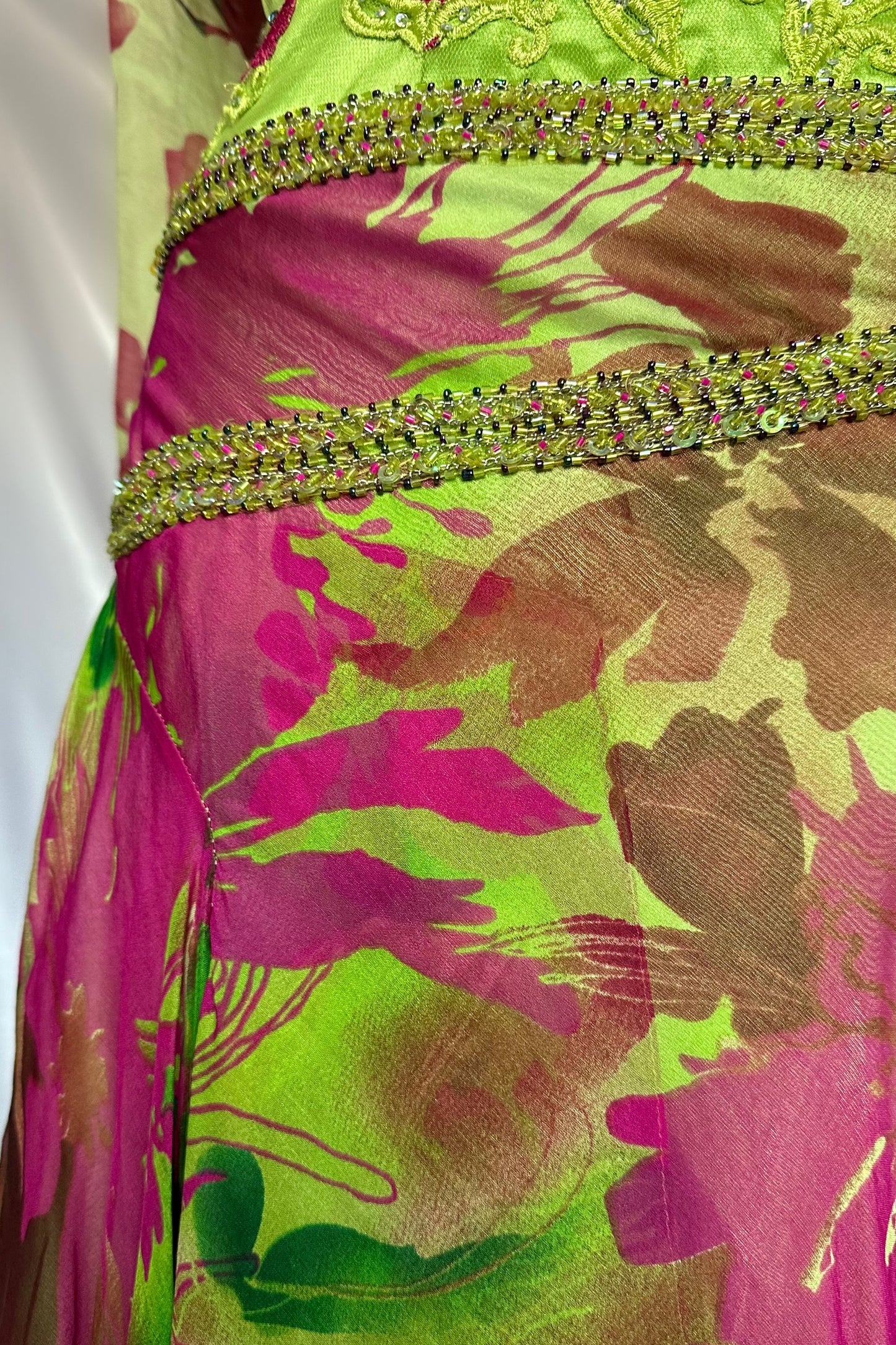 Tropical Oasis Silk Embellished Midaxi Dress With Matching Shawl