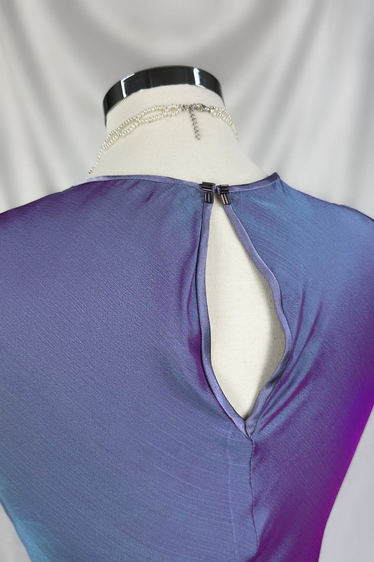 IRIDESCENT MOON PERIWINKLE & VIOLET COWL MIDI DRESS