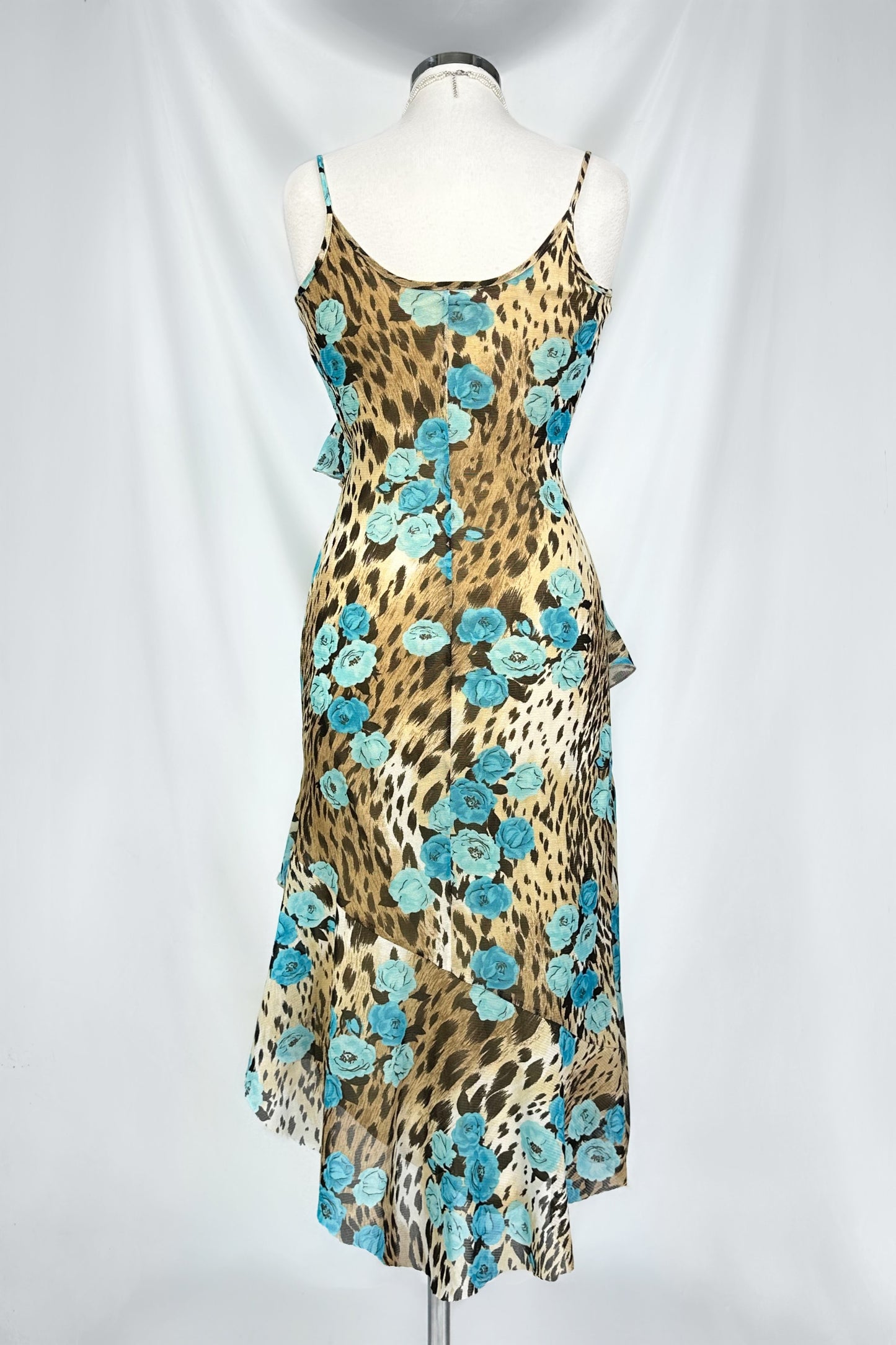 WILD BLOOM ROSE LEOPARD RUFFLE MIDI DRESS