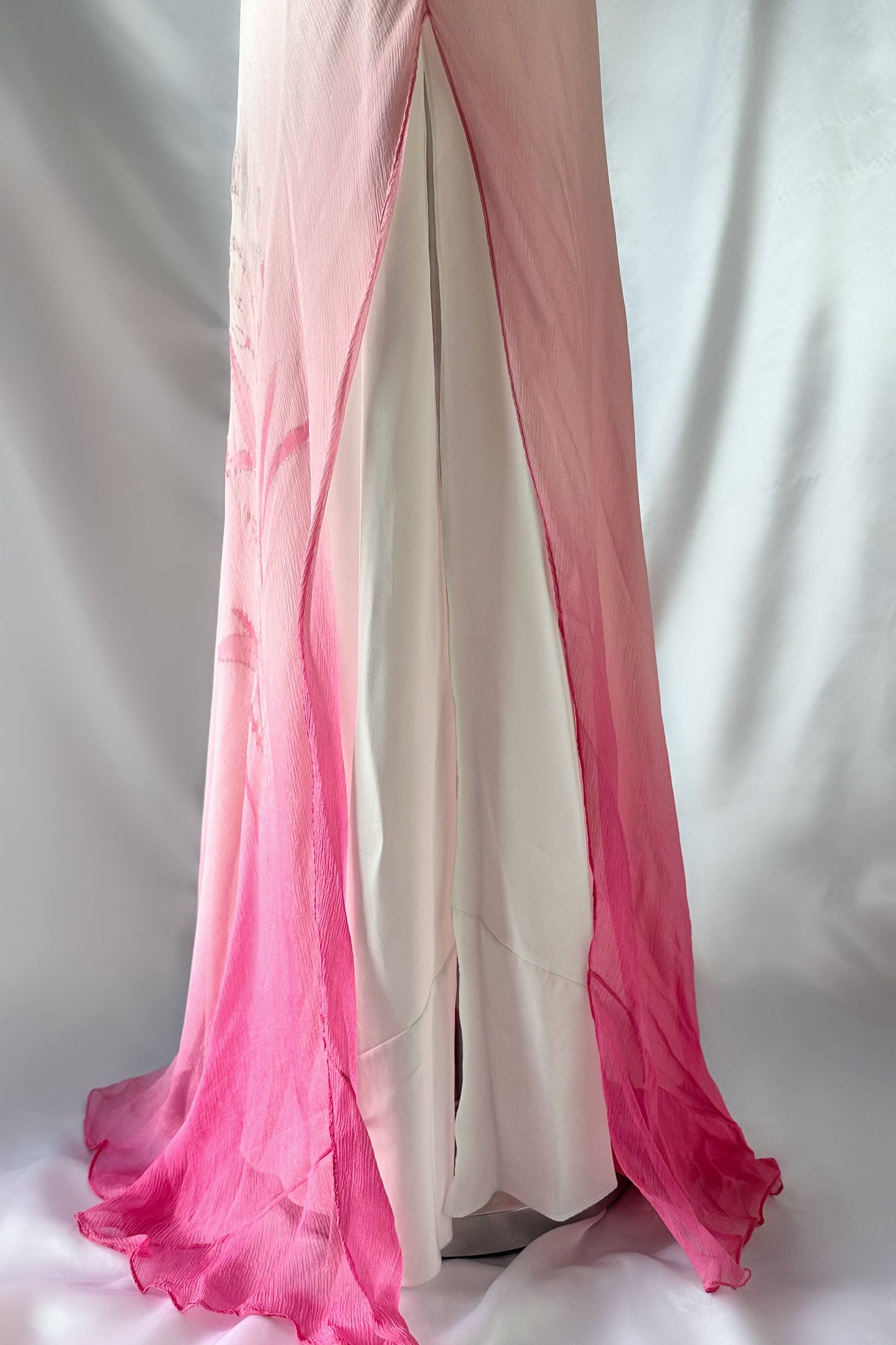 SUNSET BLOSSOM OMBRÉ FLORAL SILK MAXI DRESS