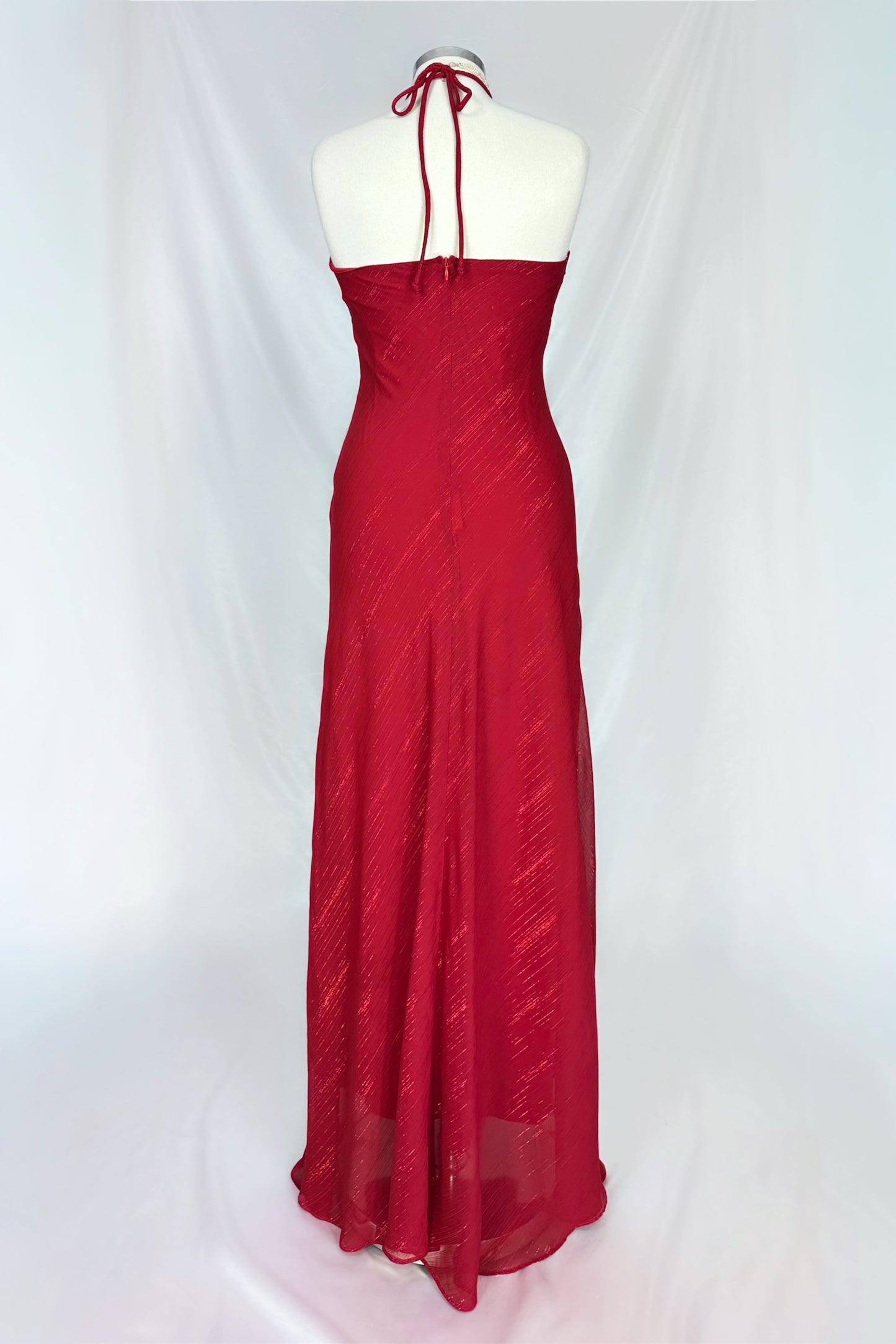 SCARLET SHIMMER HALTER-NECK MAXI DRESS