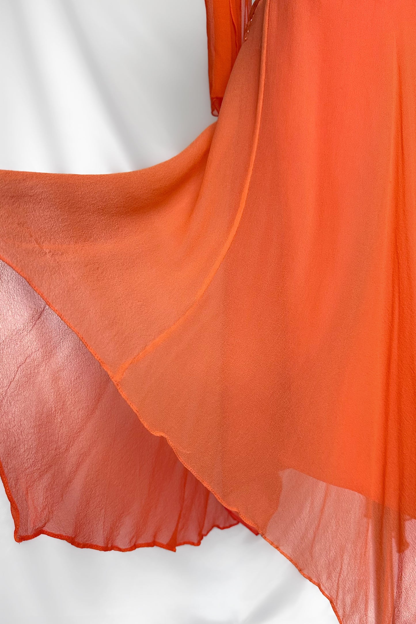 ORANGE OMBRÉ SILK EMBELLISHED MIDI DRESS WITH MATCHING SCARF