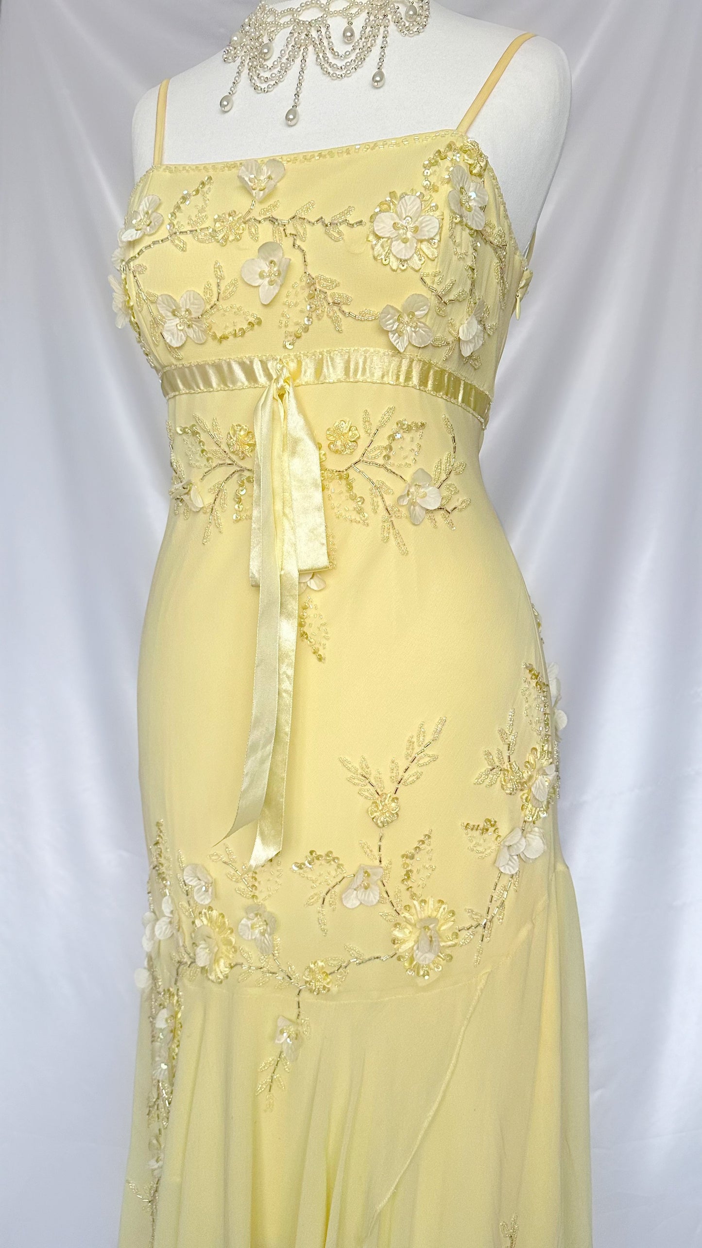 DAFFODIL SILK FLORAL EMBELLISHED MIDI DRESS