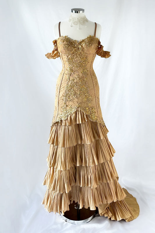 GOLDEN EMPRESS RUFFLE TIERED EMBELLISHED GOWN