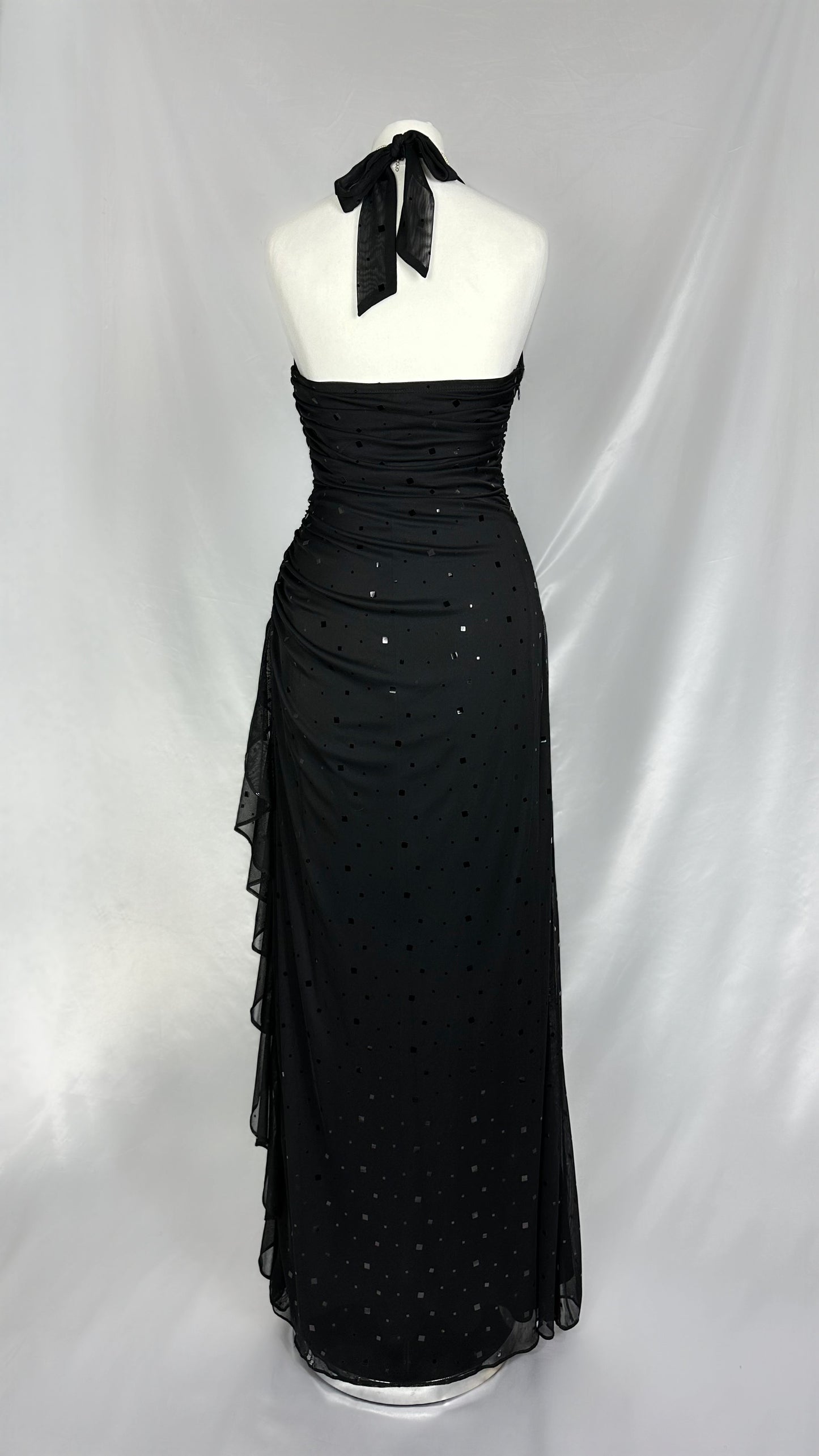 NOIR GLIMMER MESH HALTER NECK MAXI DRESS