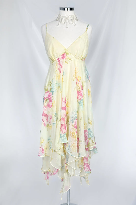 90s VICTORIA SECRET FLOWY CHIFFON LAYERED MIDI DRESS