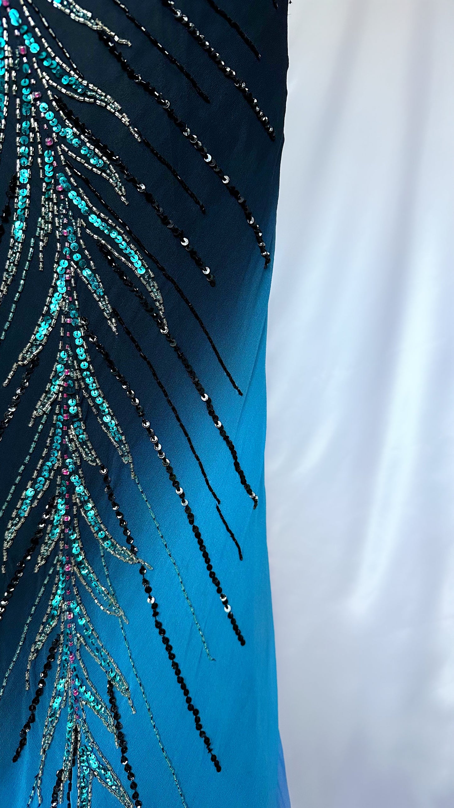 STARBURST BLACK SILK OMBRÉ EMBELLISHED HALTER MAXI DRESS