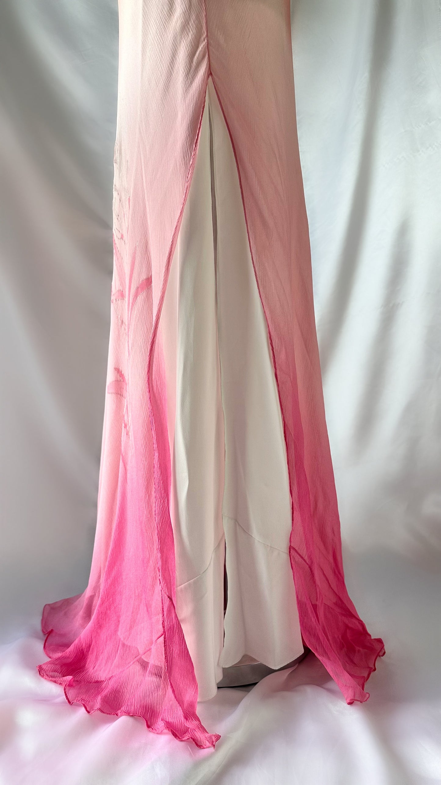 SUNSET PEACH OMBRÉ FLORAL SILK GOWN