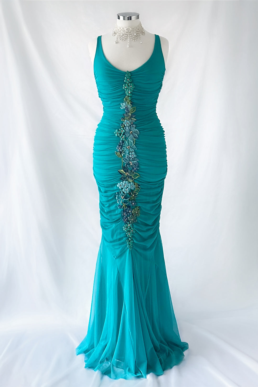 Vintage 00s Ema Savahl Couture Turquoise Fishtail Gown – Xoxofitz