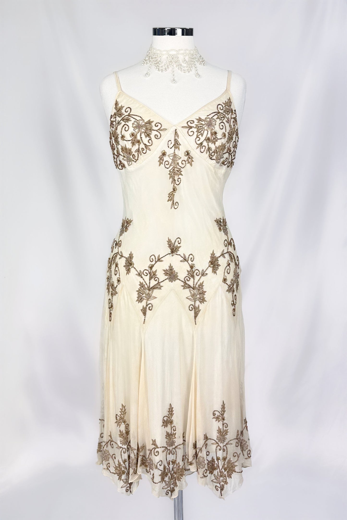 IVORY DREAM SILK EMBELLISHED FAIRY MIDI DRESS