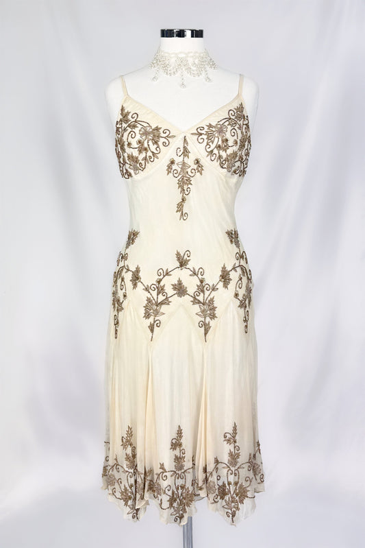 IVORY DREAM SILK EMBELLISHED FAIRY MIDI DRESS