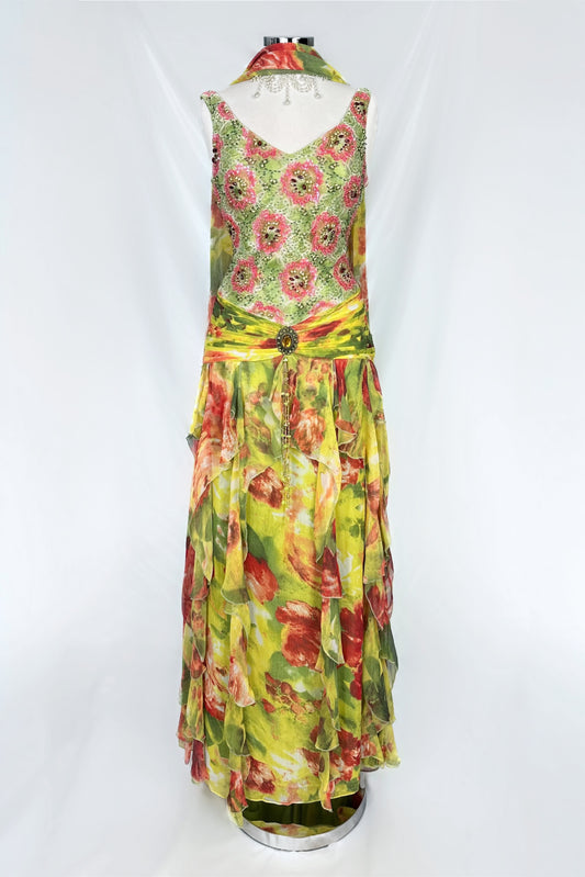 SUMMER SOIRÉE FLORAL EMBELLISHED MAXI DRESS WITH MATCHING SCARF