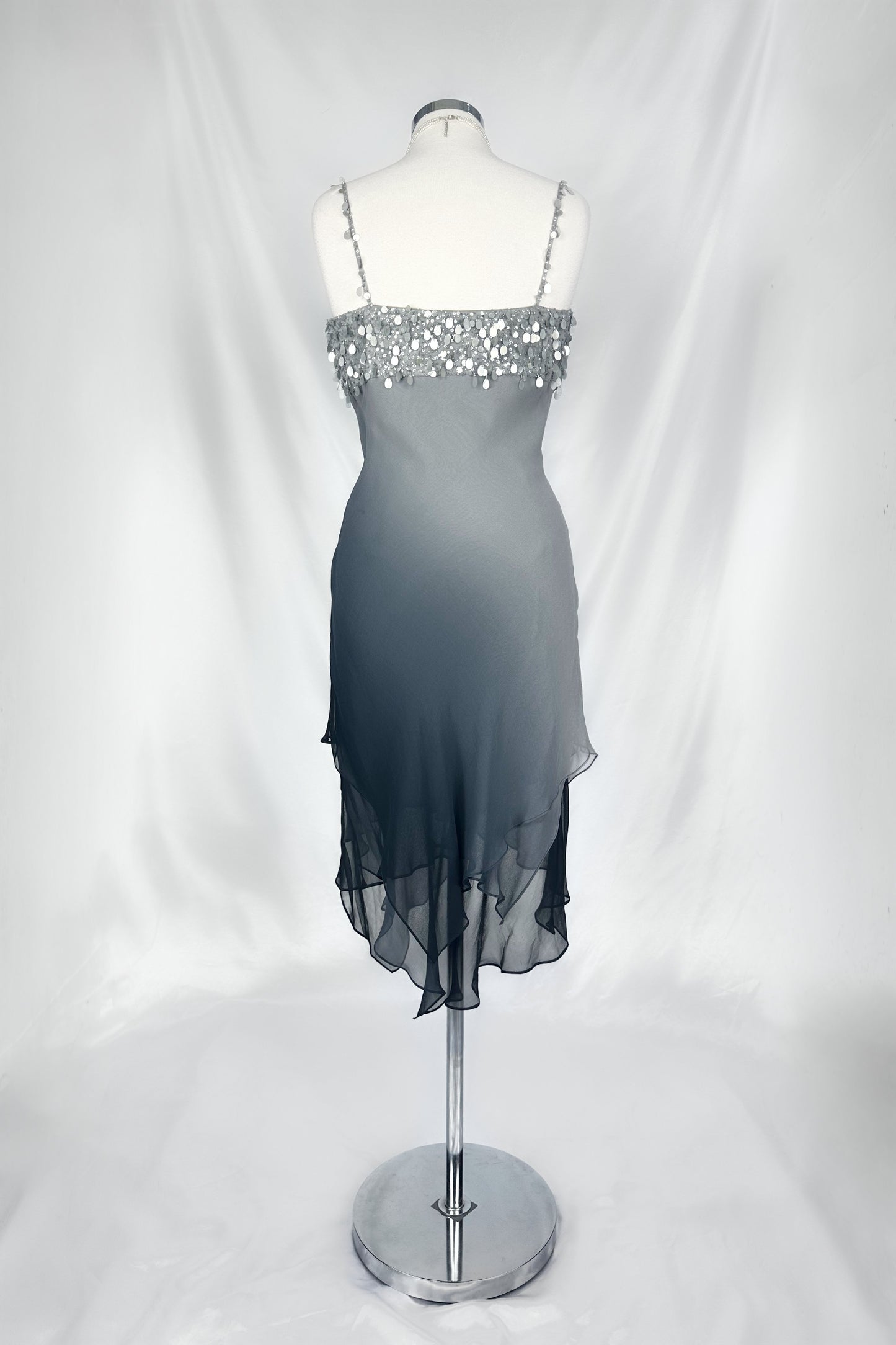 SILVER MIST SEQUIN SILK OMBRÉ MIDI DRESS