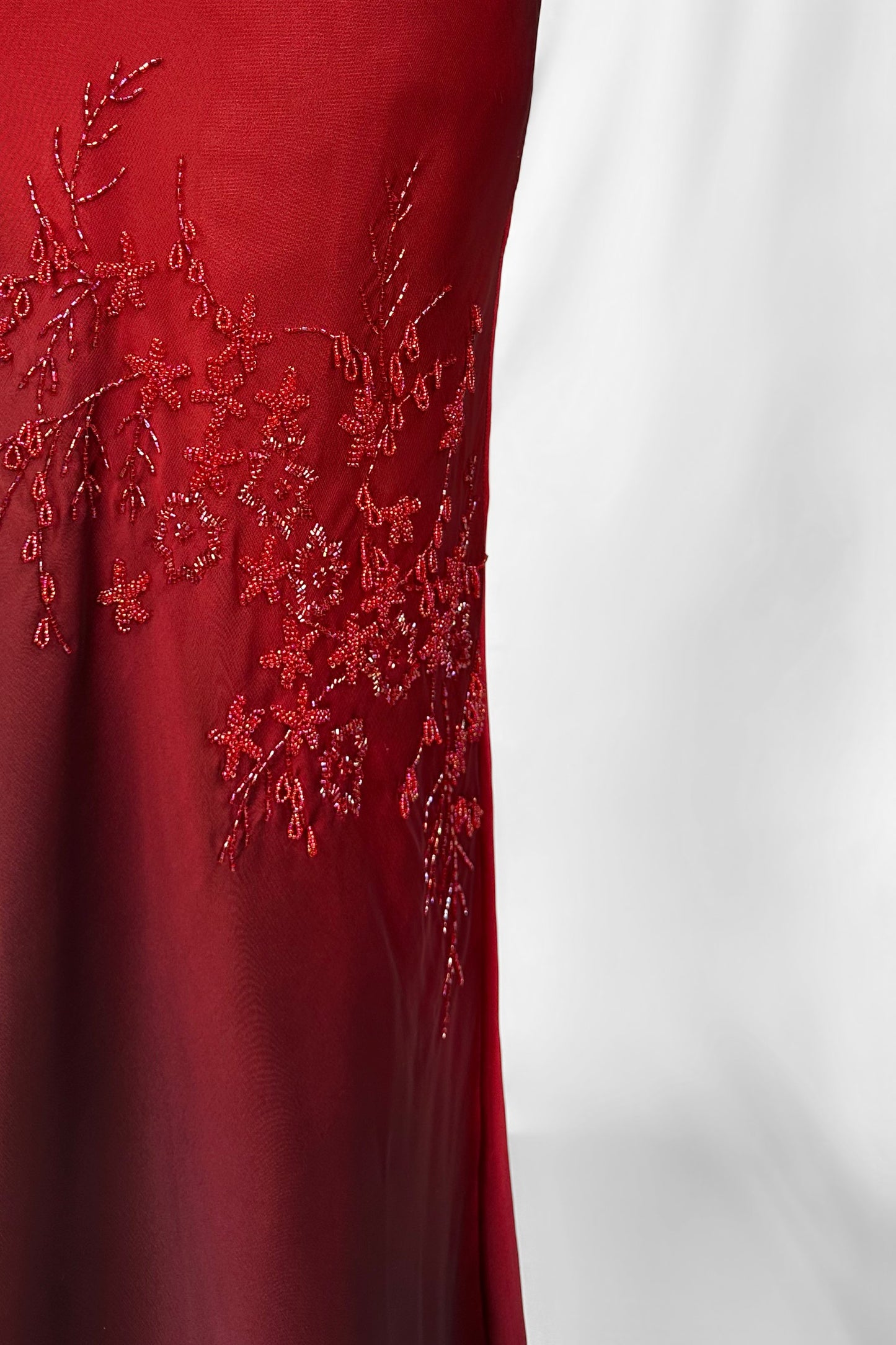 MERLOT ROSE OMBRÉ EMBELLISHED BACKLESS MAXI DRESS