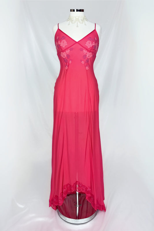 VINTAGE 90s VICTORIA SECRET CORAL PINK LACE SILK DRESS