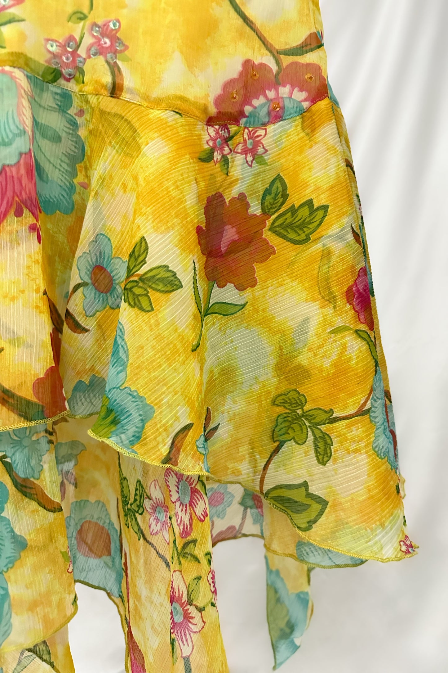 Golden Watercolour Floral Chiffon Halter Dress