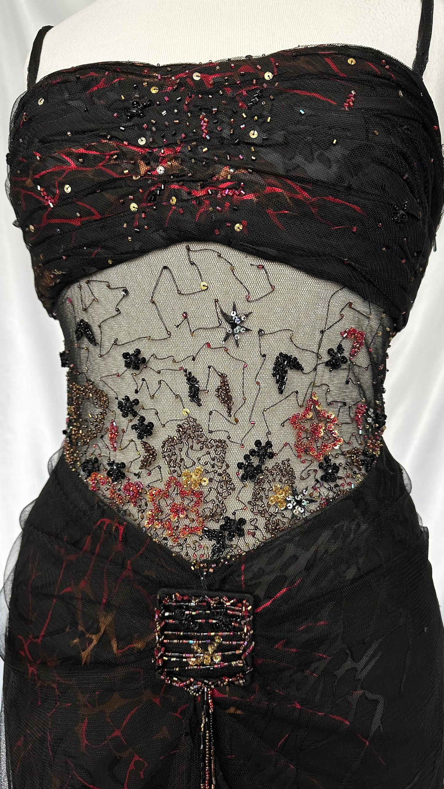 GRUNGE VIXON SILK & MESH EMBELLISHED CUT OUT GOWN
