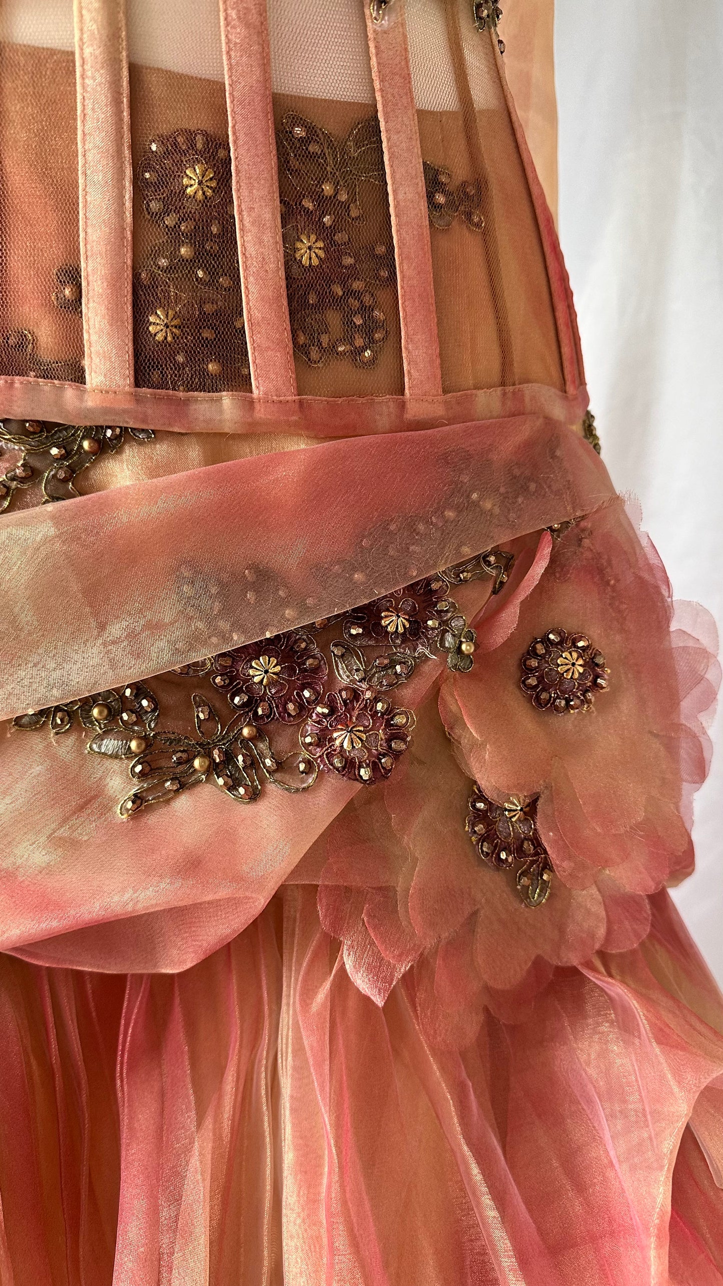 THE GOLDEN ROSE MESH CORSET, SKIRT & SCARF SET