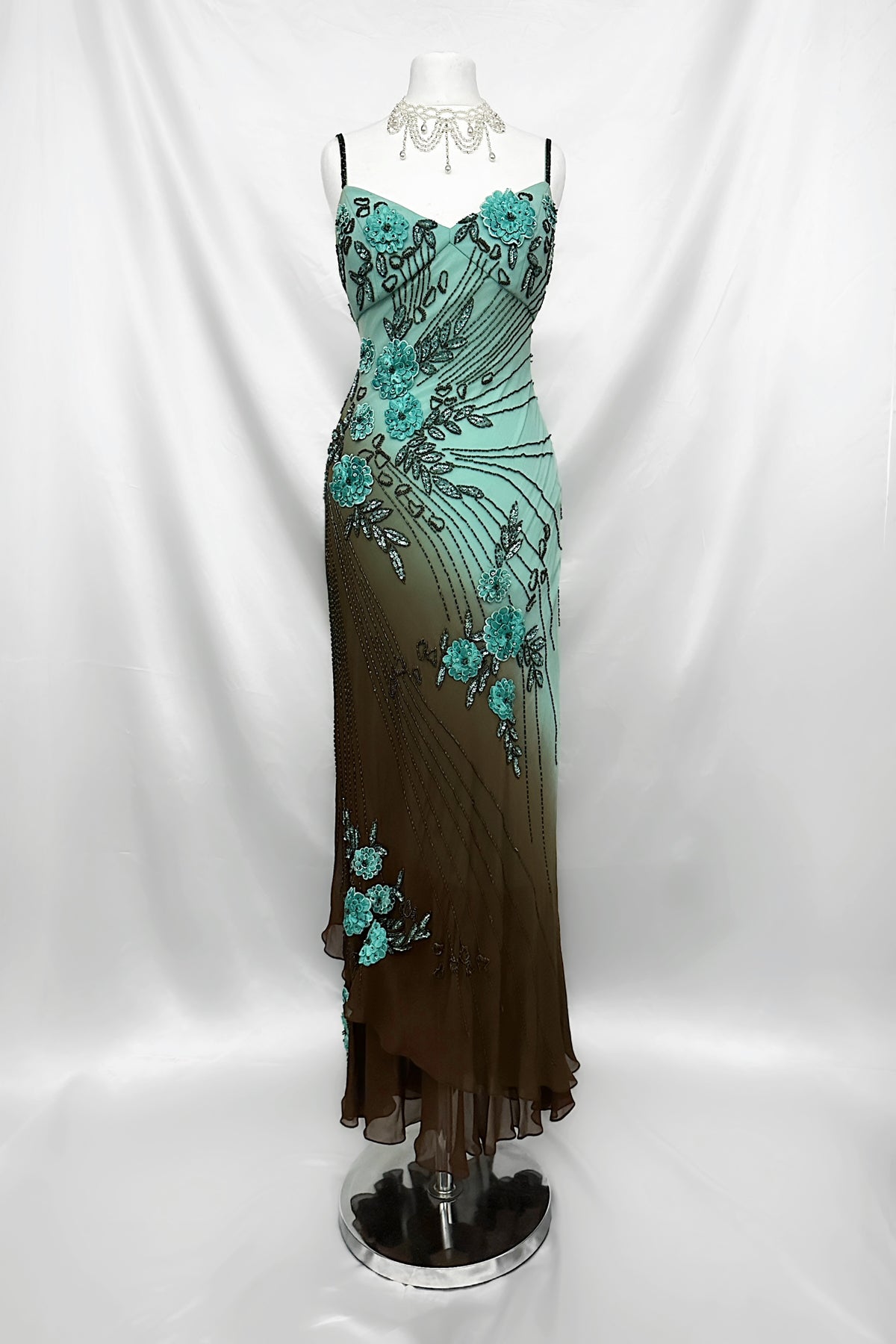 Mint Chocolate Silk Embellished Maxi Dress