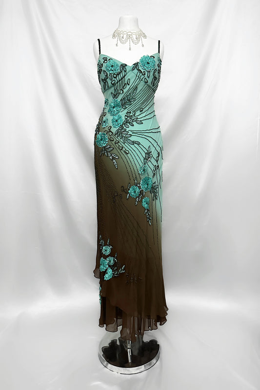 Mint Chocolate Silk Embellished Maxi Dress