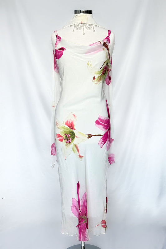 LILY BLOSSOM COWL NECK MIDI DRESS WITH MATCHING SHAWL