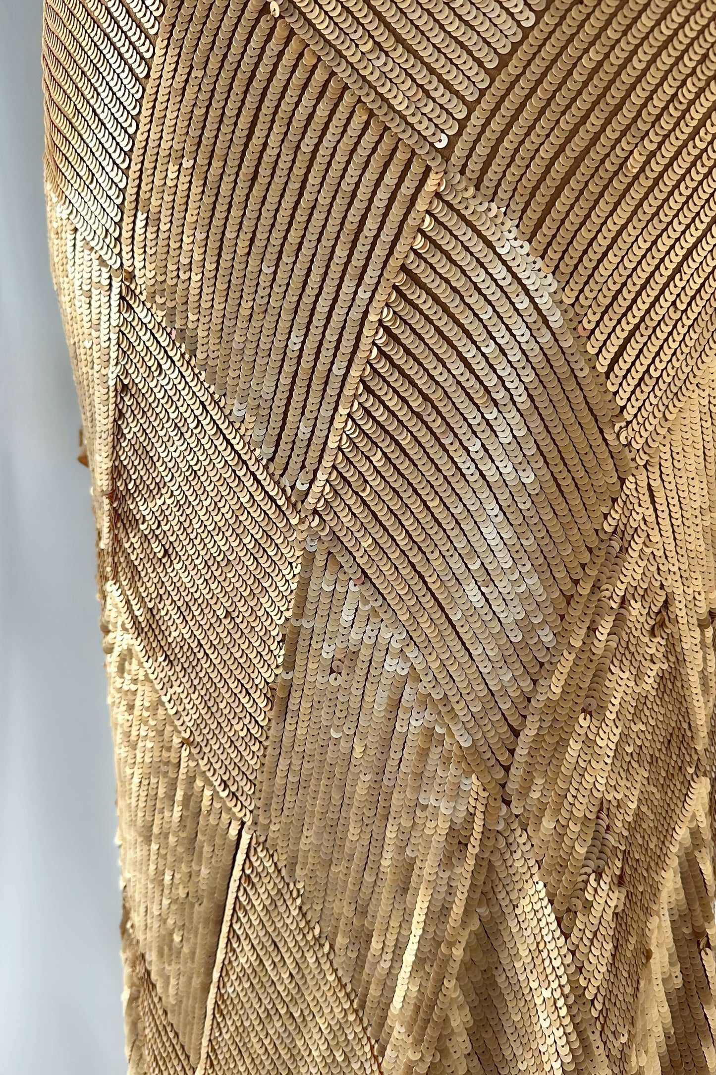 OLD HOLLYWOOD GOLD SEQUIN SILK GOWN & SCARF SET