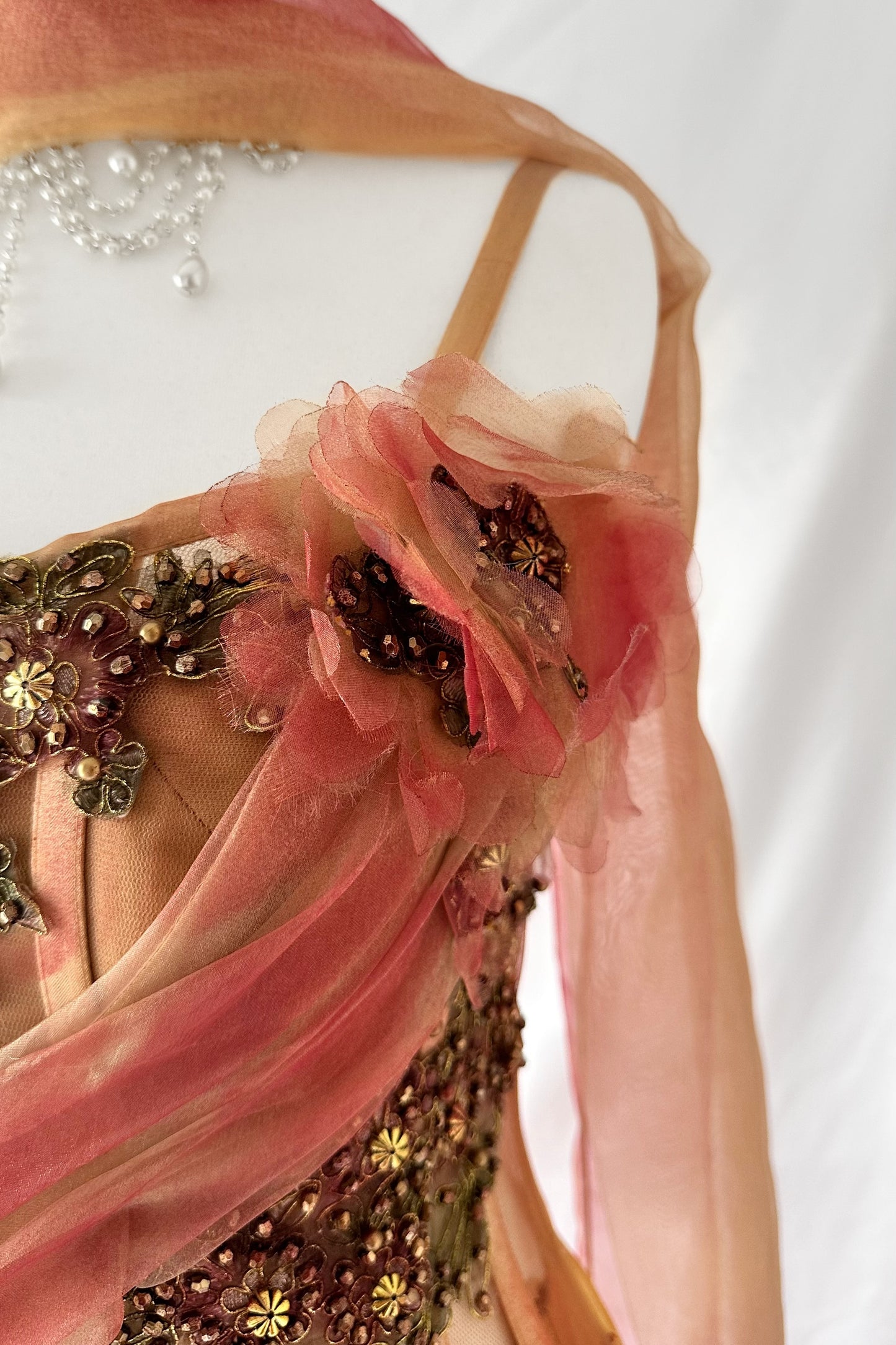 THE GOLDEN ROSE MESH CORSET, SKIRT & SCARF SET