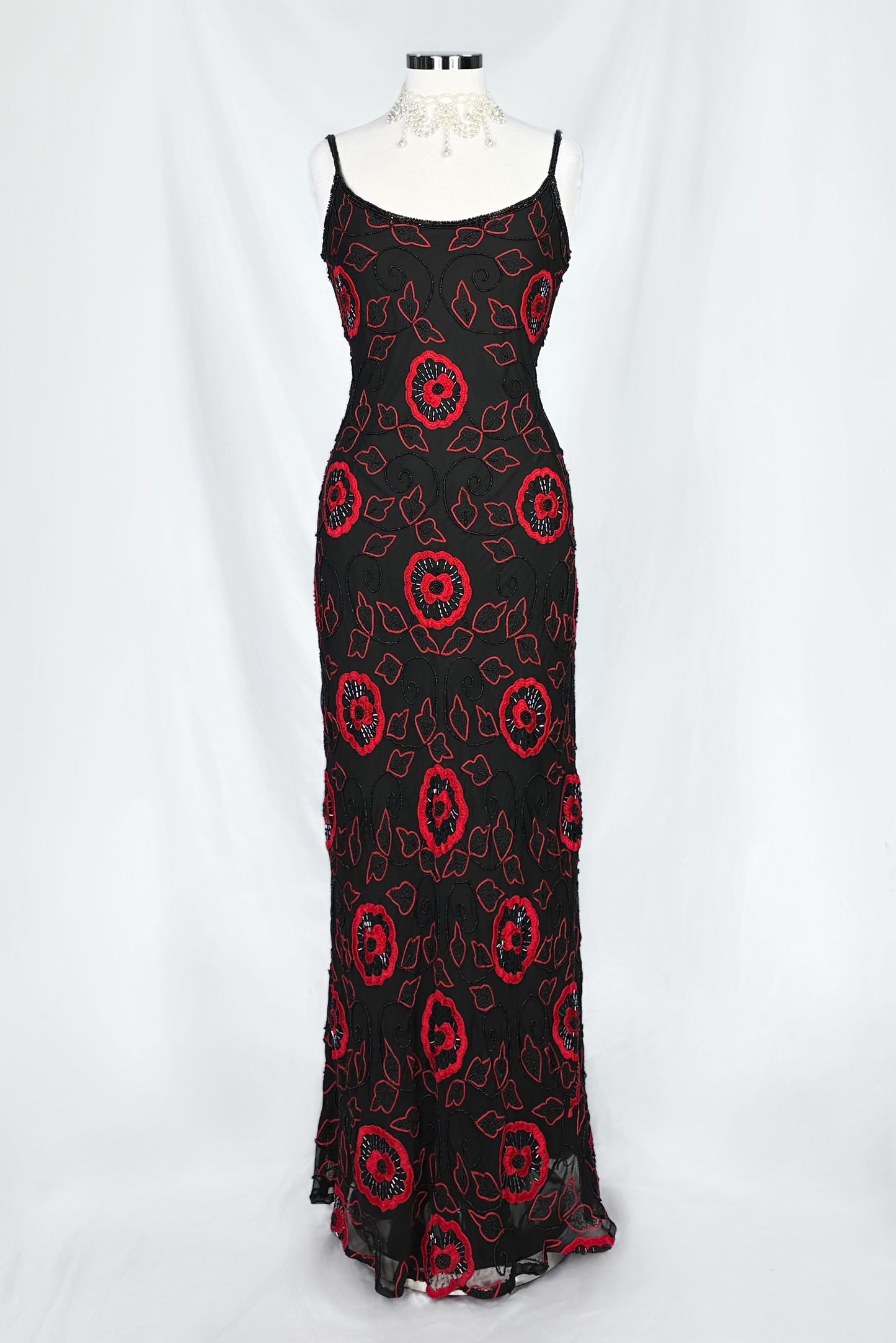 Crimson Nocturne Embellished Silk Gown