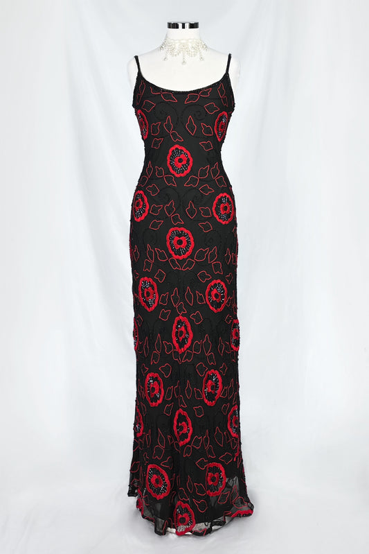 Crimson Nocturne Embellished Silk Gown