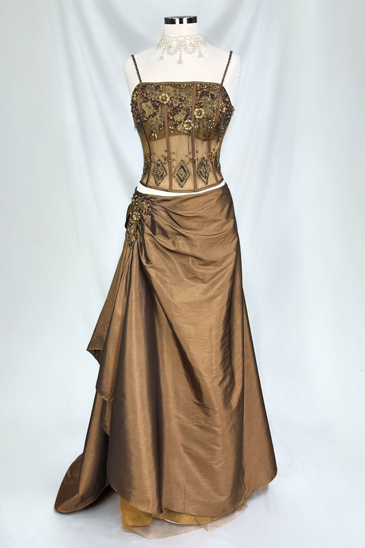 BRONZE ENCHANTRESS EMBELLISHED CORSET AND DRAPED SKIRT SET