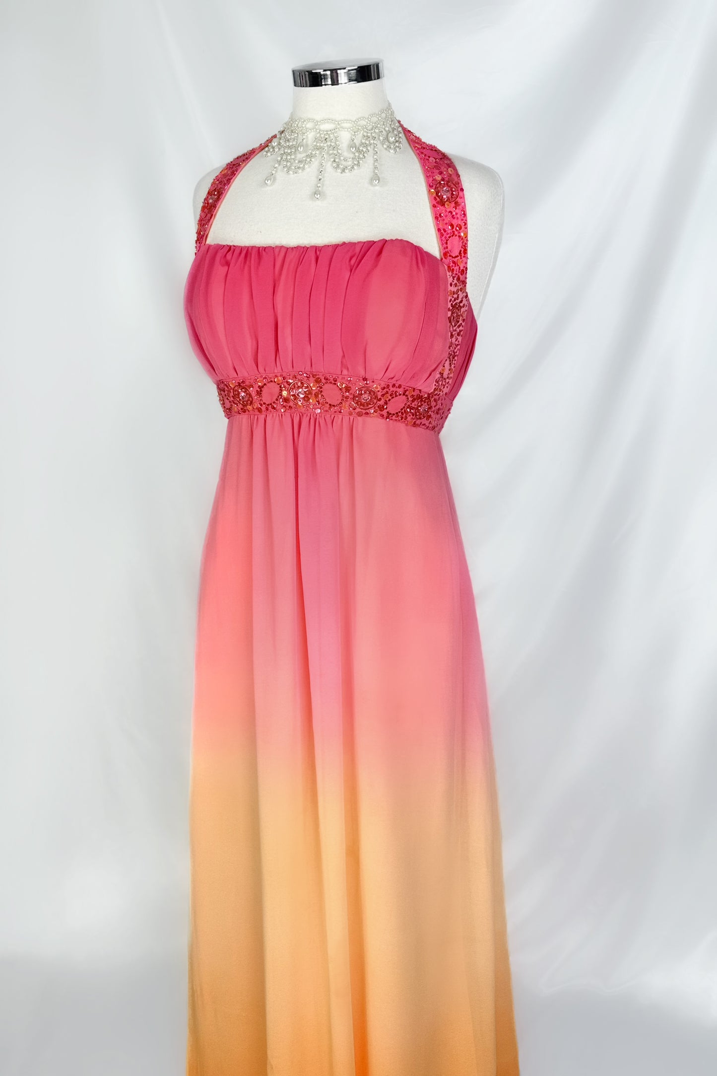 Sunset Dreams Ombré Chiffon Embellished Maxi Dress
